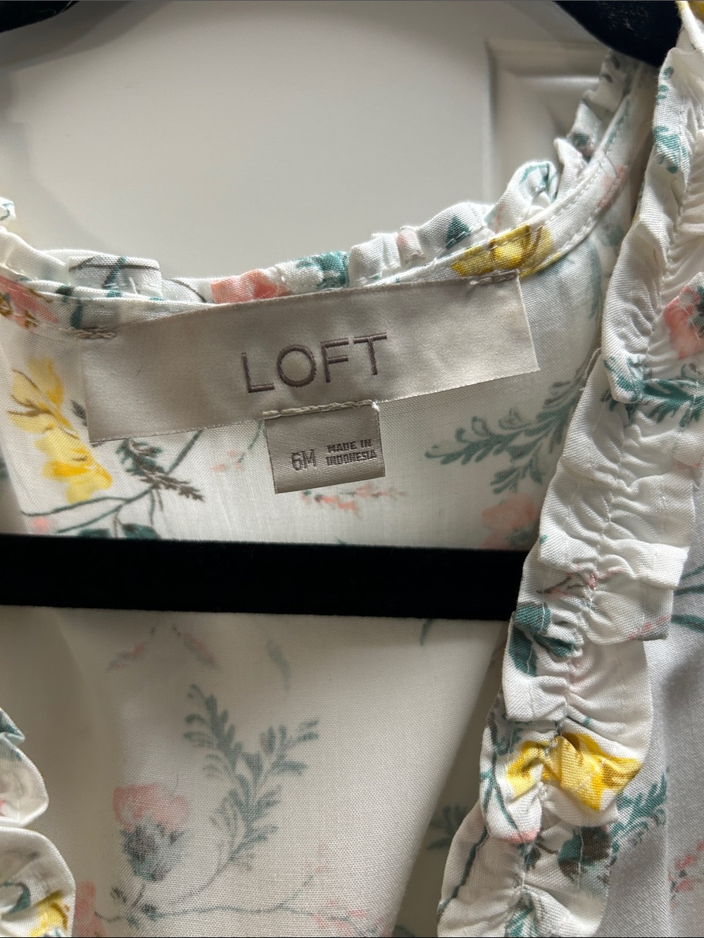 LOFT White Floral Wrap Mini Dress with Yellow & Pink Flowers - Picture 3 of 3